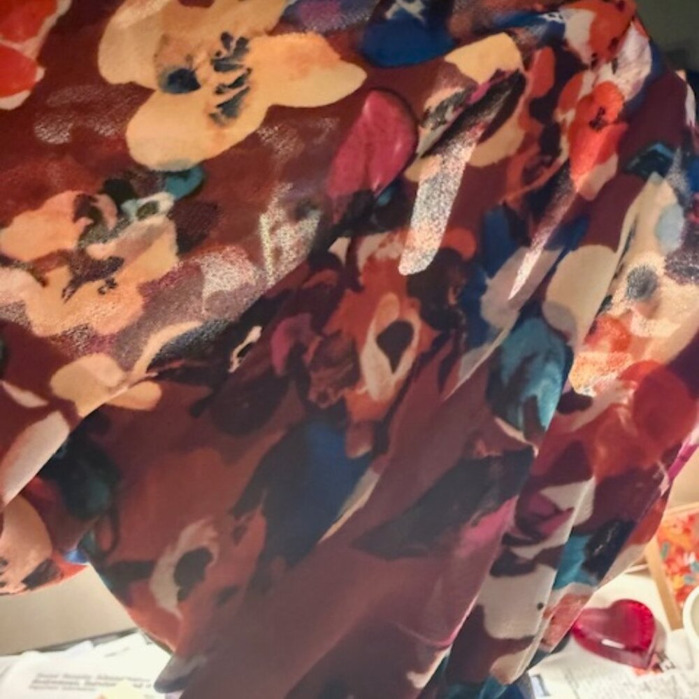 Karen Millen Gorgette Print Midi Dress  Tie Neck with Sheer L/S  Size 4 - Picture 6 of 8